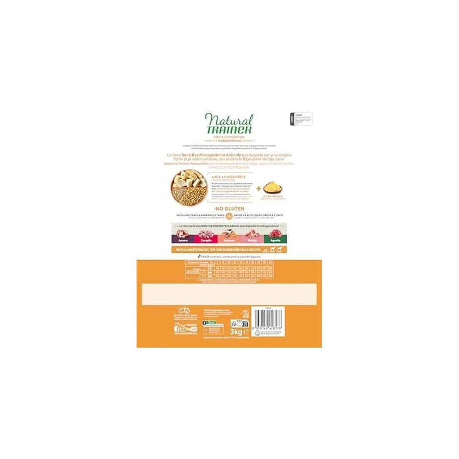 Natural Trainer Sensitive fără gluten, ouă și cereale – hrană completă pentru câini adulți de talie medie și mare, 3 kg