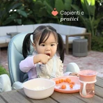 Chicco Weaning Meal Set 12m+ - Kit with Cup, Bowl, and Non-Slip Flat Plate, Fork, and Pink Spoon