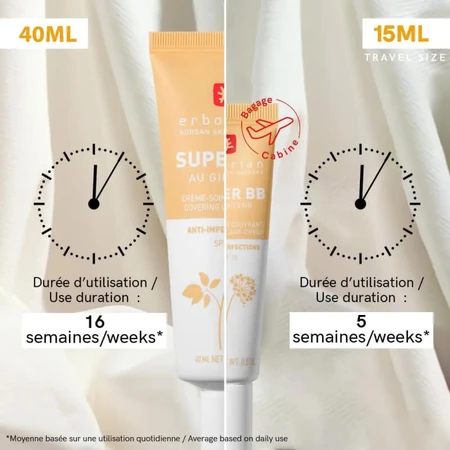 Erborian Super BB mit Ginseng – Koreanische Gesichtscreme gegen Hautunreinheiten, 15 ml – Schokoladenbraun
