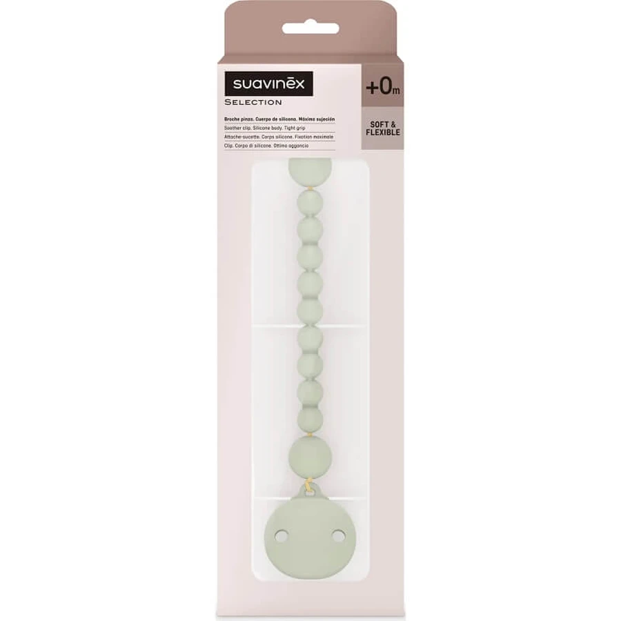 Suavinex Selection Color Essence 0m+ - Silicone Pacifier Clip - Green