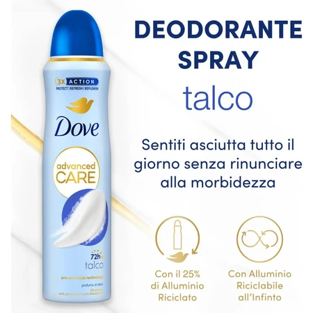 Desodorante en spray con talco Dove Advanced Care, 150 ml