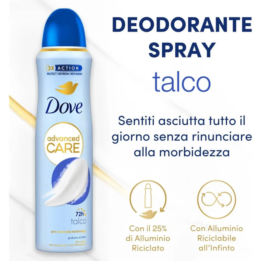Desodorante en spray con talco Dove Advanced Care, 150 ml