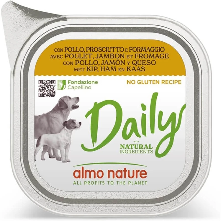 Almo Nature Daily Menu Poulet, jambon et fromage - Aliment humide complet pour chiens adultes, 100 g
