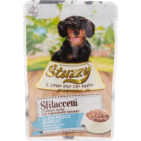Stuzzy Sfilaccetti pește alb – hrană completă pentru câini, 100 g