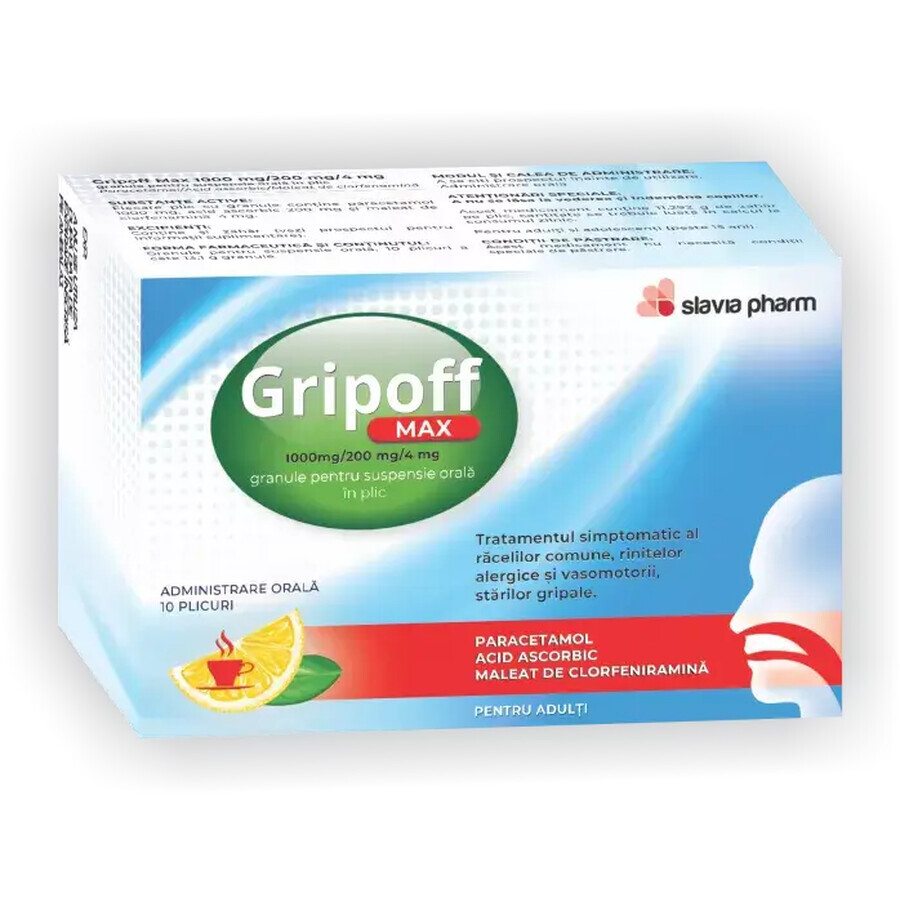 Gripoff Max 1000/200/4mg gr.susp.or  x 10 plicuri, Slavia Pharm