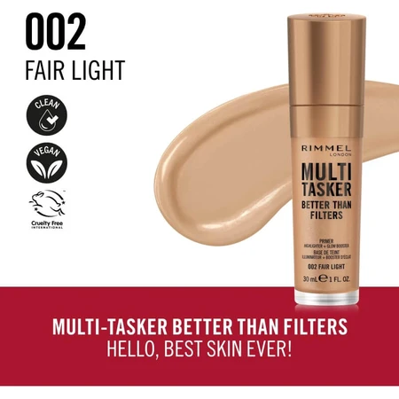 Rimmel Multi-Tasker Better Than Filters 3-in-1 – Grundierung, Glow-Booster &amp; Highlighter Nr. 002 Fair Light