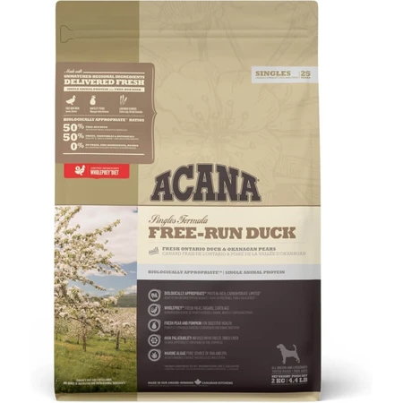 Acana Free Run Duck Singles – formulă cu carne de rață – hrană completă pentru câini, 11,4 kg