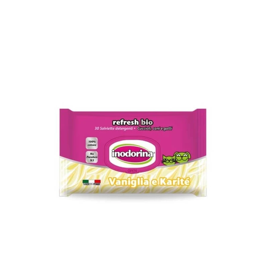 Inodorina Refresh Bio – 30 Desinfektionstücher mit Vanille- und Sheabutter-Duft