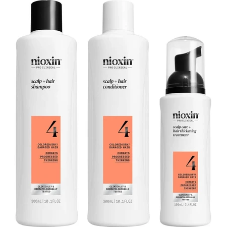 Set Nioxin System 4 – trusă pentru volum: șampon 300 ml + balsam 300 ml + tratament 100 ml