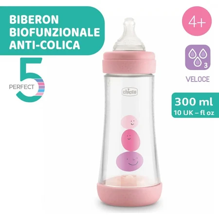 Chicco Perfect 5 - Biberon anti-colique à débit rapide, 300 ml, rose
