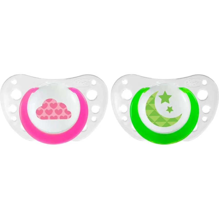 Chicco Physio Air Lumi 6–16 meses – 2 chupetes de silicona – colores variados