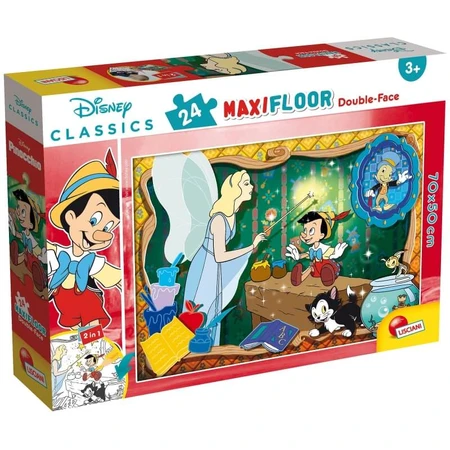 Lisciani Disney Pinocchio – 24-delige, dubbelzijdige maxi-vloerpuzzel met een kleurplaat op de achterkant