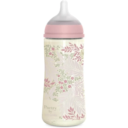 Suavinex Poetry - Biberon en plastique avec tétine en silicone (SX Pro, rose), 360 ml