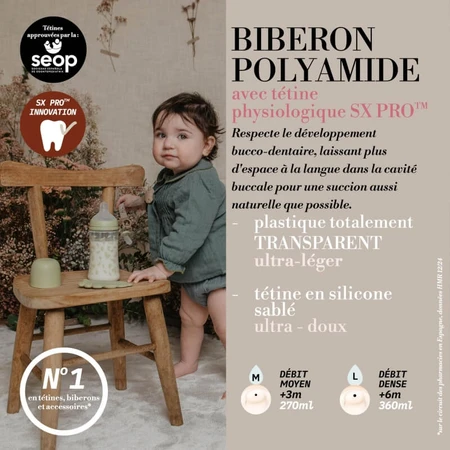 Suavinex Poetry - Biberon en plastique avec tétine en silicone (SX Pro, rose), 360 ml