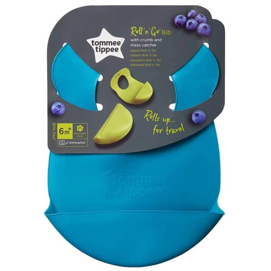 Tommee Tippee Roll 'n' Go - Siliconen slabbetje met opvangzakje voor kruimels, vanaf 6 maanden - Diverse kleuren