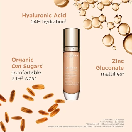 Clarins Skin Illusion Full Coverage – Strahlende, matte Foundation – Nr. 107c