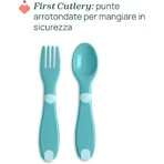 Set complet Chicco pentru diversificare alimentară 12 luni+ – set cu cană, bol și farfurie plată antiderapantă, de culoare albastră