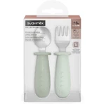 Suavinex Selection Set of Adjustable Weaning Cutlery, Stainless Steel with Silicone Handles, 6 months and up – Green