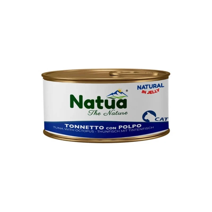 Natua: Atún y pulpo natural en gelatina - Alimento completo para gatos adultos, 85 g
