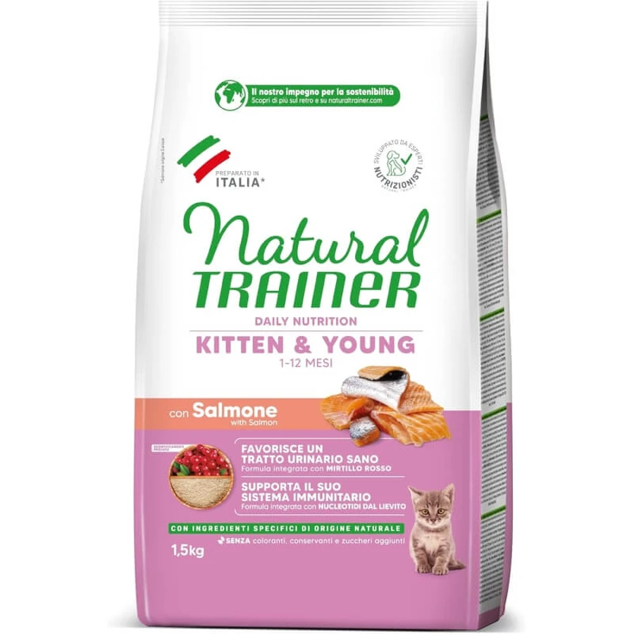 Natural trainer Kitten &amp; young con salmone - alimento completo per gattini e gatte in gravidanza o in allattamento 1,5 kg