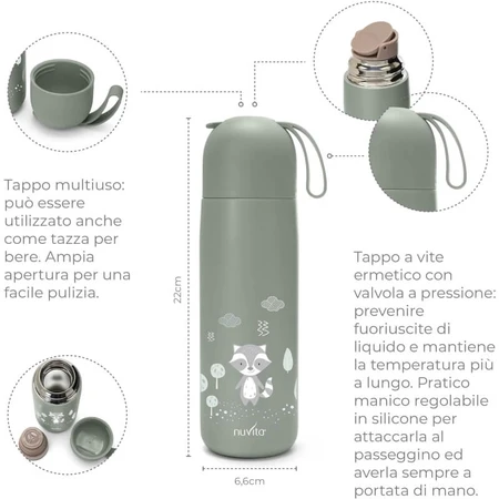 Nuvita Thermos - Botella térmica con asa ajustable de silicona, verde salvia, 400 ml