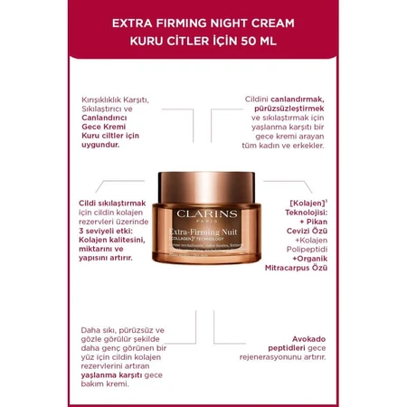 Clarins Extra-Firming Night Cream – technologia Collagen 3 – krem na noc do skóry suchej, 50 ml: ceny i cechy