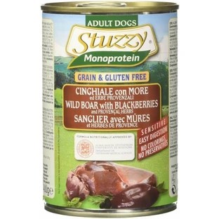 Schesir Stuzzy de una sola proteína: jabalí con moras - Alimento completo para perros adultos, 400 g