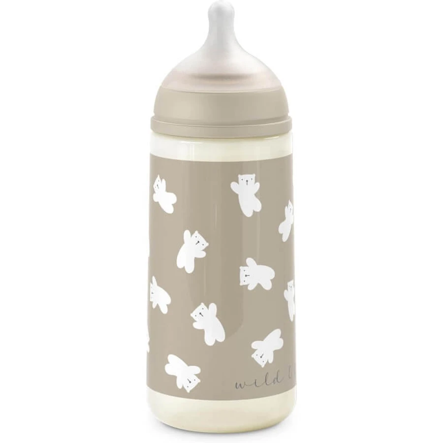 Suavinex Wild & Free - Plastic Baby Bottle with Silicone Nipple, SX Pro, Thick Flow, Anti-Colic, 3m+, Neutral, 360 ml