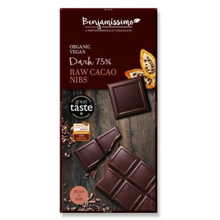 Bio-Schokolade mit Kakaonibs, 70 g, Benjamissimo