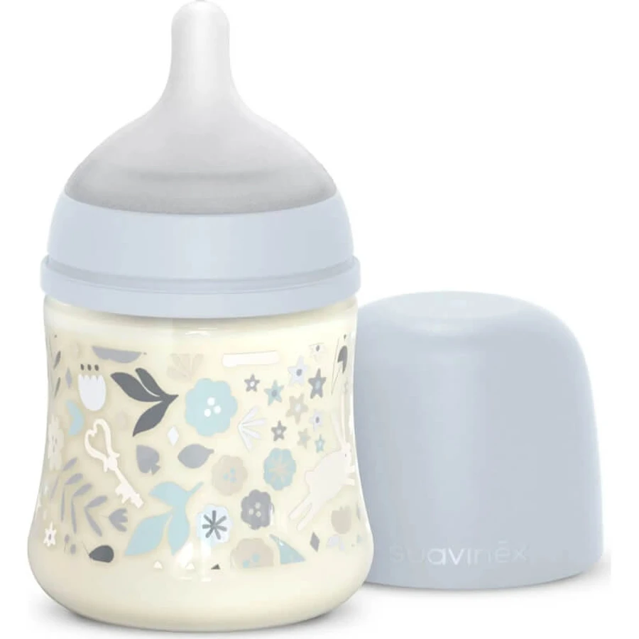 Suavinex Wonderland – 150-ml-Flasche mit langsamem Durchfluss – hellblau mit Liberty-Muster