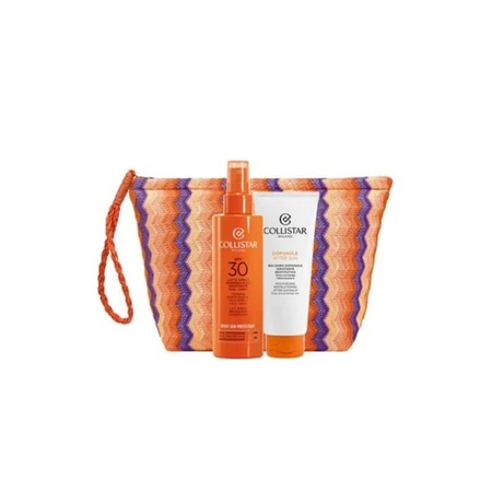 Set de regalo de protección solar Collistar - Loción bronceadora hidratante en spray con SPF 30, 200 ml + Bálsamo para después del sol, 100 ml + Bolso de mano