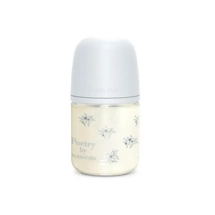 Suavinex Poetry - 120 ml Glass Baby Bottle with Light Blue Silicone Nipple