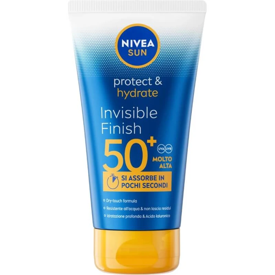 Crema solar facial Nivea SPF 50+: protección solar e hidratación, acabado invisible, protección muy alta, 150 ml