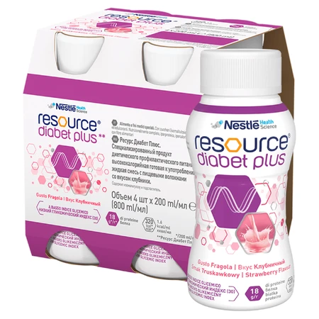 Resource Diabet Plus, aardbeiensmaak, 16 x 200 ml