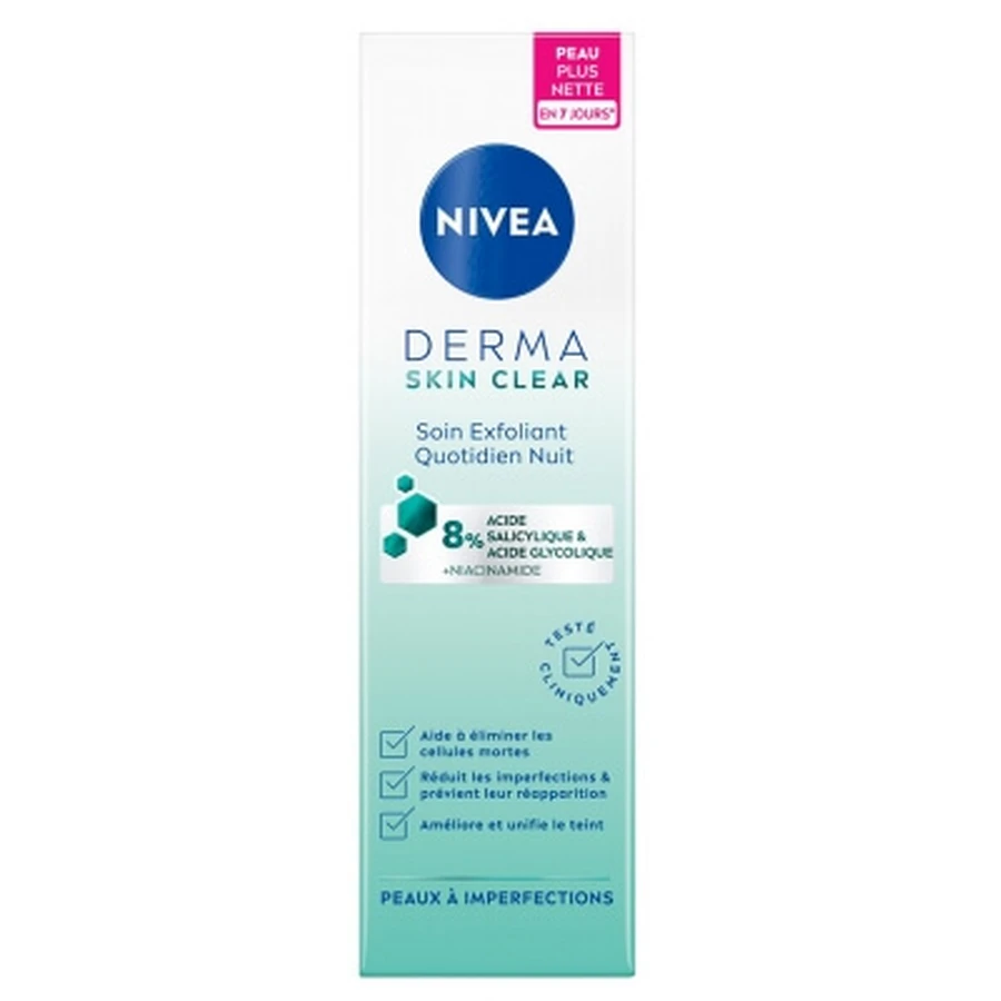 Nivea Derma Skin Clear Tägliche Nacht-Peeling-Pflege für zu Unreinheiten neigende Haut, 40 ml