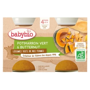 Babybio Dovleac verde și dovleac Butternut bio, 2 borcane de 130 g