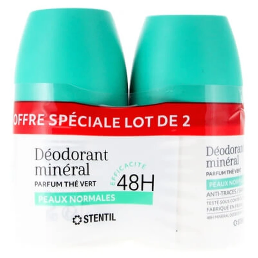 Stentil Mineral Deodorant for Normal Skin, 48-Hour Roll-On, 2-Pack (50 ml each)