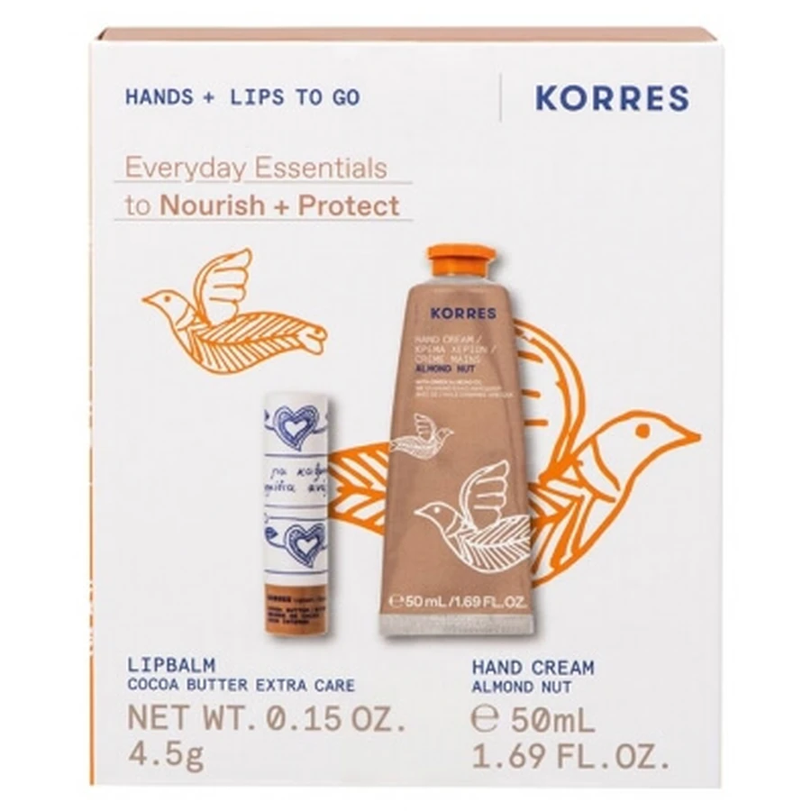 Crema hidratante de manos de almendra de Korres, 50 ml + Bálsamo labial con color y manteca de cacao de Korres, 4,5 g