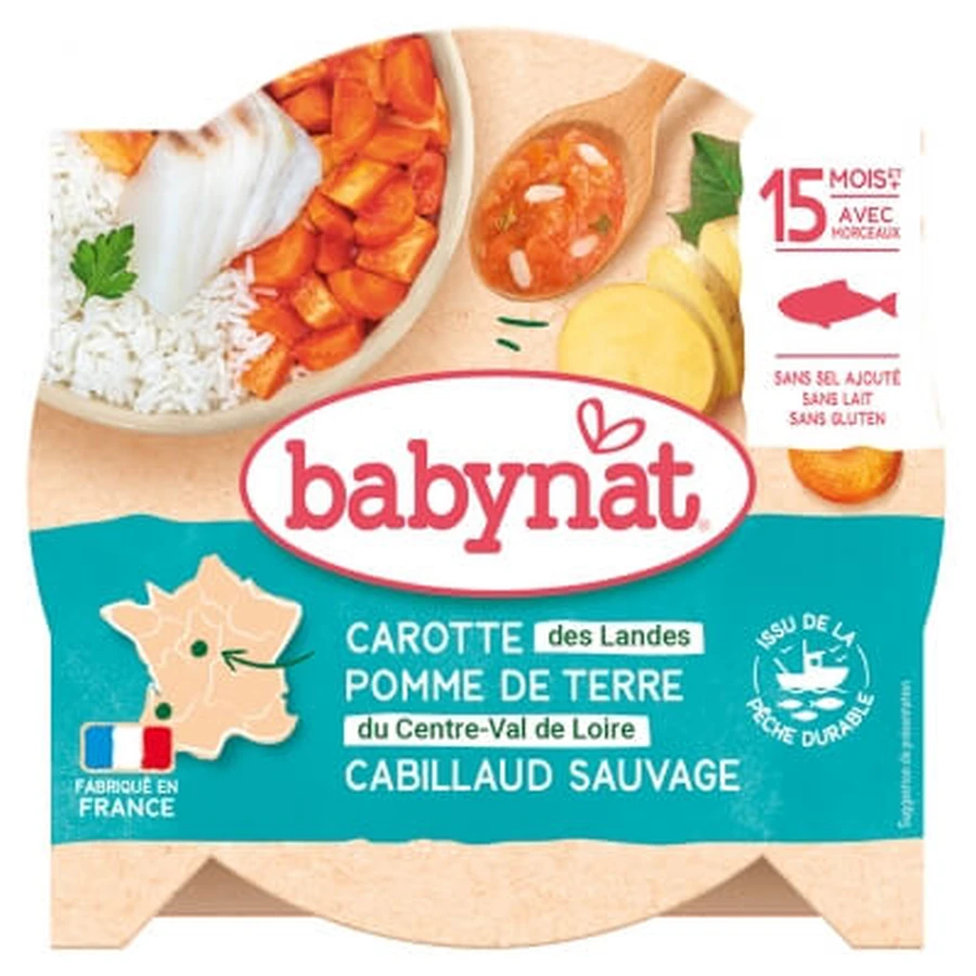Babybio Babynat: carota, patata e merluzzo selvatico, dai 15 mesi in su, 260 g