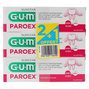 Pasta do zębów GUM Paroex Gel, zestaw 3 sztuk (po 75 ml każda)