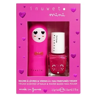 Inuwet Mini-lippenbalsemset 3,5 g Kers + Geurende nagellak op waterbasis 5 ml Aardbei