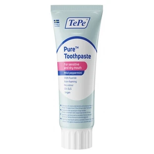 TePe Pure Pastă de dinți pentru gură uscată și sensibilă, mentă delicată, 75 ml
