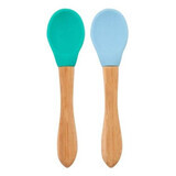 Set 2 lingurite cu varf din silicon si maner din bambus, Aqua Green/Mineral Blue, Minikoioi