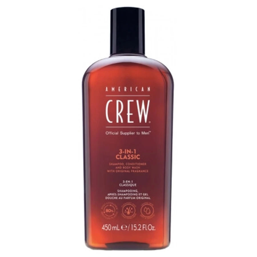 Champú, acondicionador y gel de baño 3 en 1 American Crew para el cabello y el cuerpo (450 ml), revitalizante, hidratante y calmante