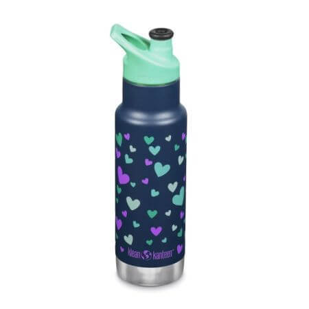 Termos ingust cu capac Sport ML Kid Classic, 355 ml, Navy Hearts, Klean Kanteen