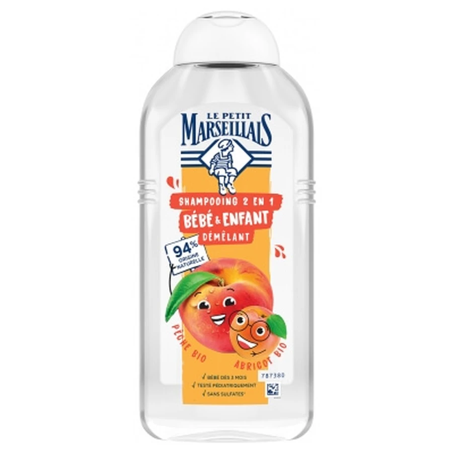 Le Petit Marseillais, champú desenredante 2 en 1 para bebés y niños, albaricoque y melocotón, 300 ml