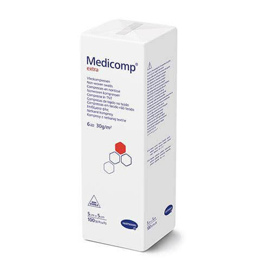 MEDICOMP EXTRA comprese nesterile nețesute 5cm x 5cm, 100 buc