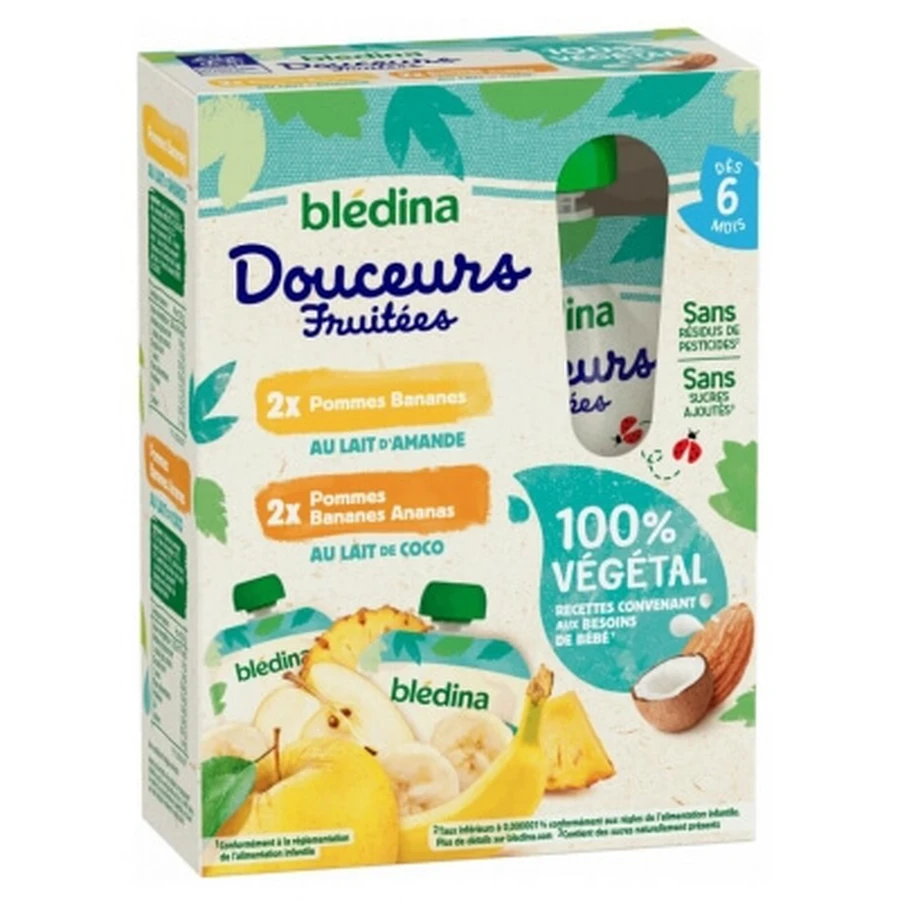 Blédina Douceurs Fruitées Dès 6 Mois 4 Gourdes
