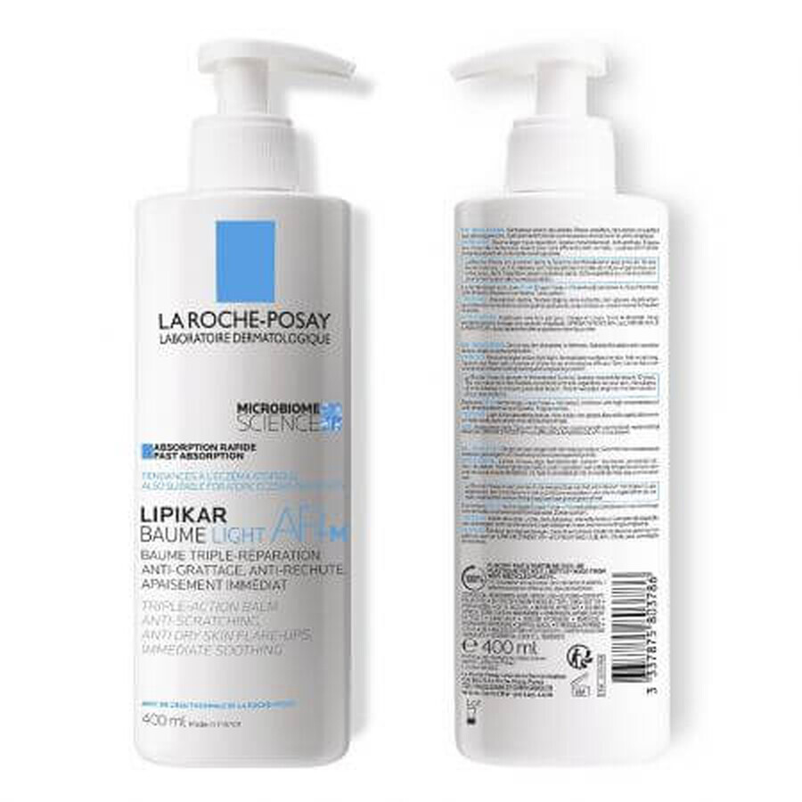 La Roche-Posay Lipikar Baume Light AP+M Balsam mit dreifacher Wirkung gegen trockene Hautstellen, 400 ml