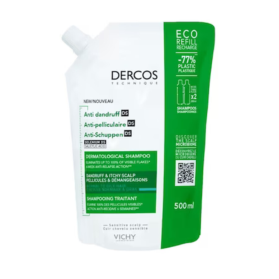 Rezervă șampon anti-mătreață pentru păr normal-gras Eco Dercos, 500 ml, Vichy